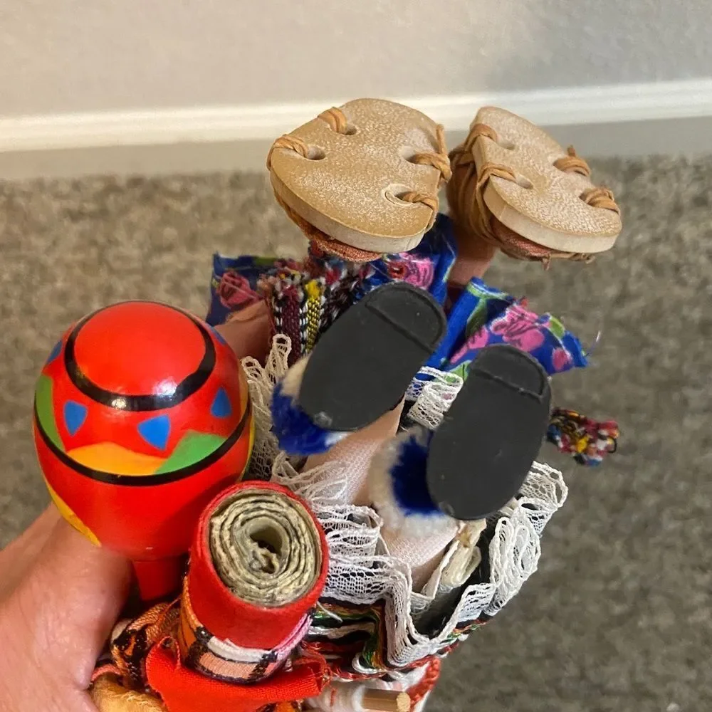 Handcrafted Multicultural Doll Set with Red Maraca - Kids Toys And Home Decor